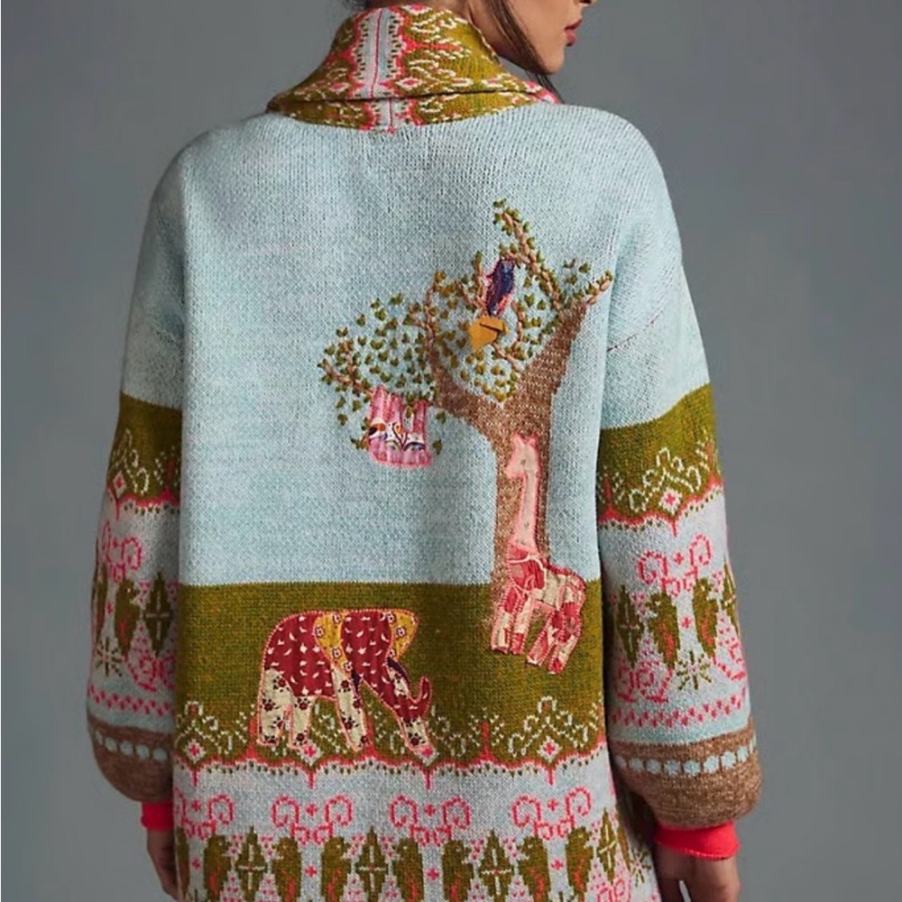 Anthropologie Multicolor Animal Scene Cardigan
